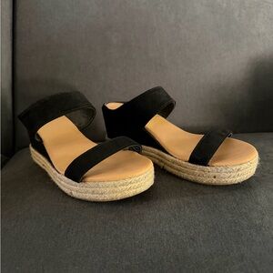 Black Espadrille Wedge Sandals